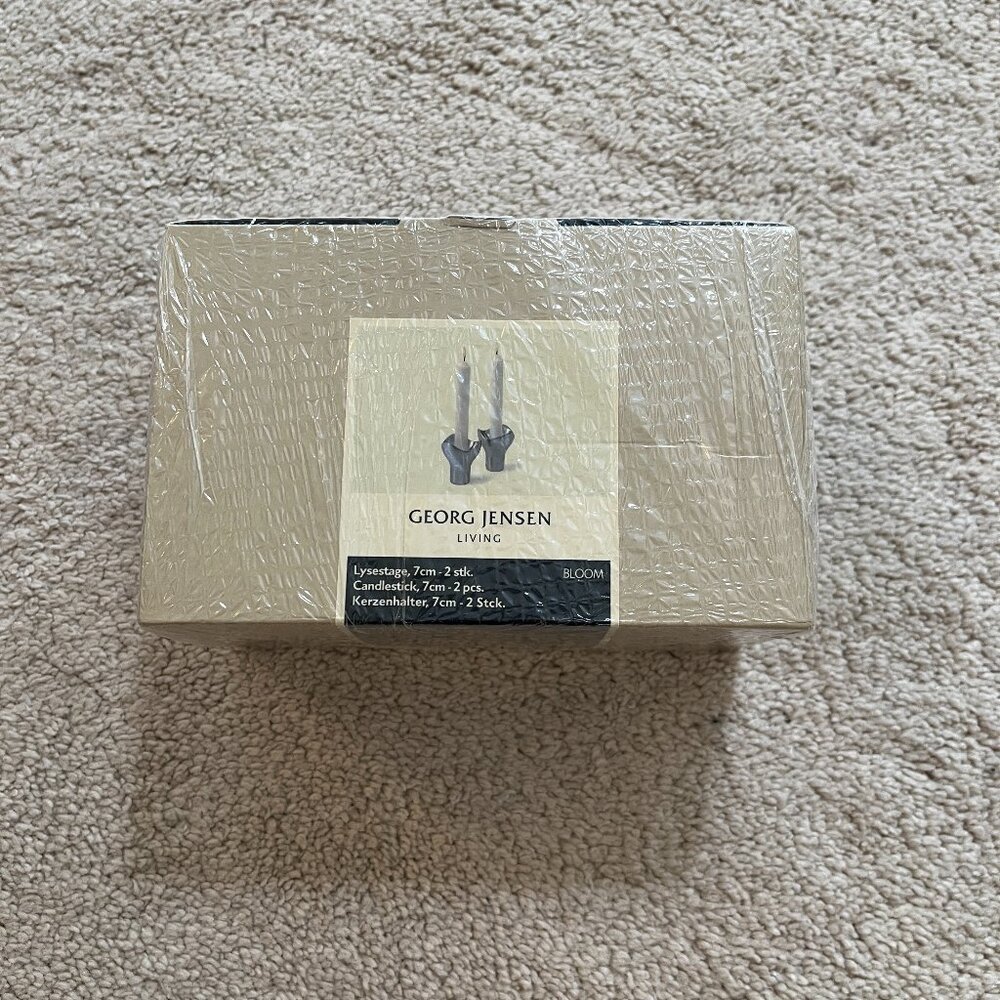 GEORG JENSEN Denmark Bloom candleholders stainless PAIR sealed boxes sets
